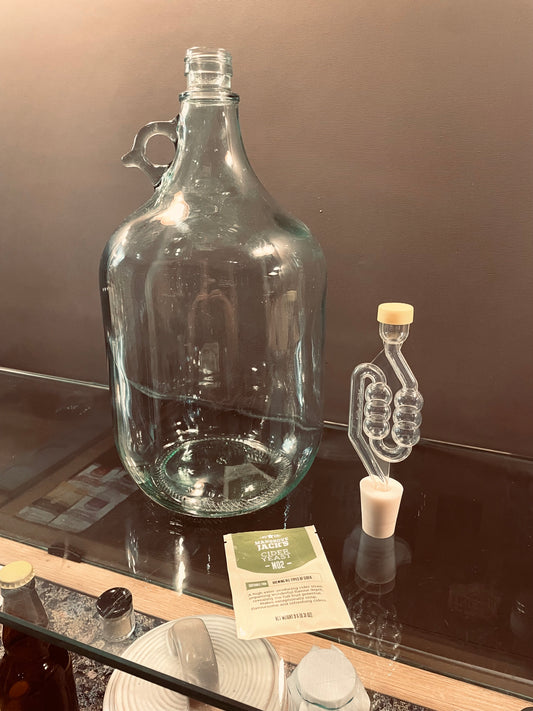 Demijohn, airlock and packet of cider yeast