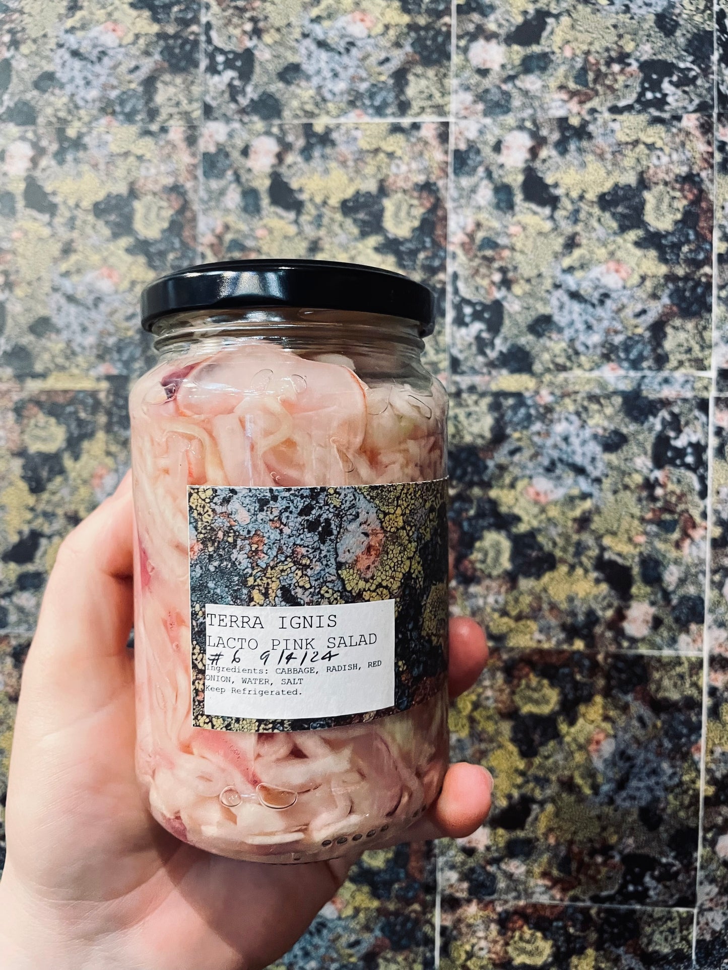 Jar of fermented pink salad